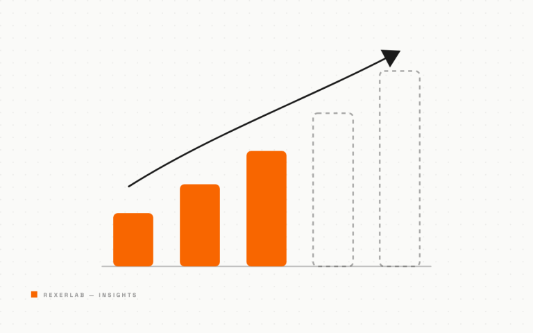 Bar chart illustration with three solid bars and two outlined future bars